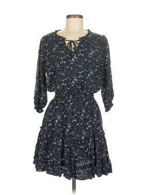 Walker & Wade Black Blue Floral Ruffle Mini Dress Size S